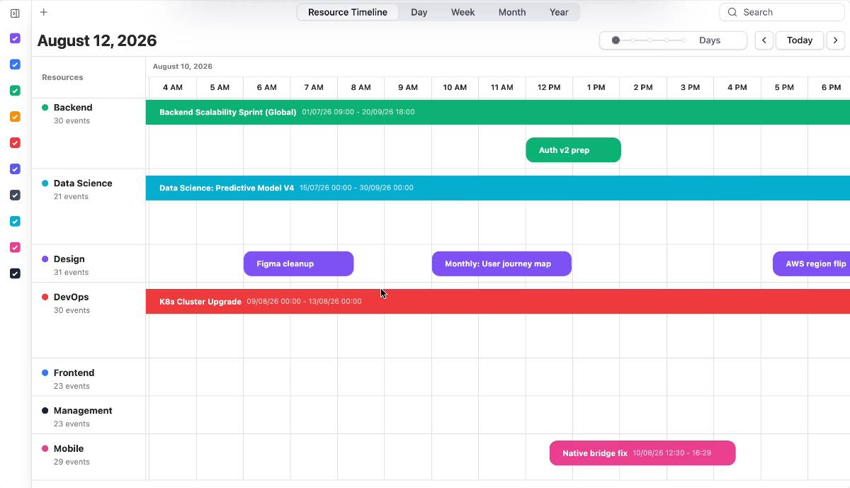 Dragging and resizing work on the DayFlow Pro resource timeline